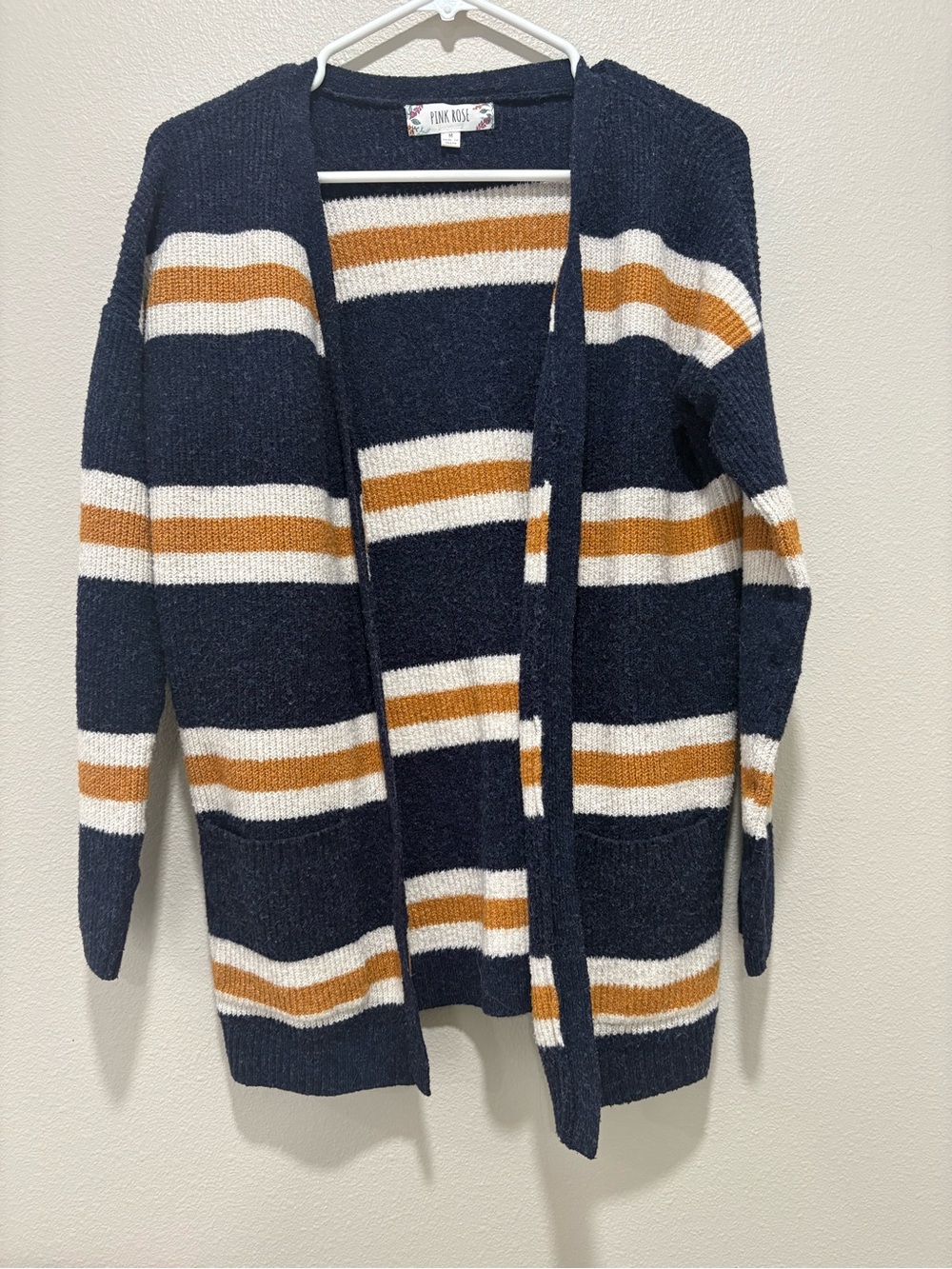 Pink Rose Navy Striped Open Cardigan Sweater size medium